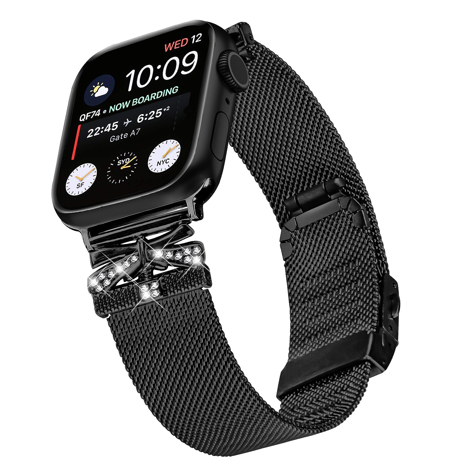 For Apple Watch Ultra 2 Ultra 49mm / Series 9 8 7 45mm / 6 5 4 SE (2023) SE (2022) SE 44mm / 3 2 1 42mm Rhinestone Decor Watchband - Black For Apple Watch Ultra 2 Ultra 49mm / Series 9 8 7 45mm / 6 5 4 SE (2023) SE (2022) SE 44mm / 3 2 1 42mm Rhinestone Decor Watchband - Black
